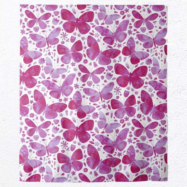 Tapiz Patrón de color de agua de mariposas rosa (Magenta pink and white modern watercolor butterfly pattern wall tapestry)