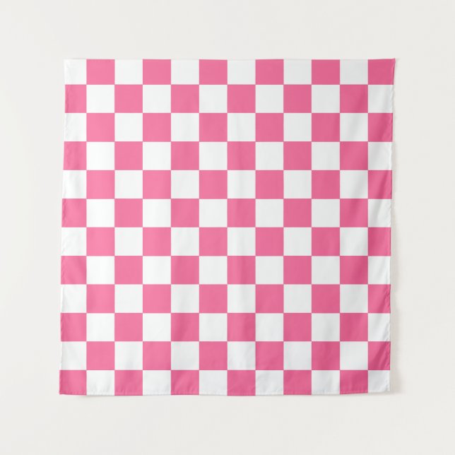 Tapiz Patrón de comprobación de color blanco rosado (Anverso)