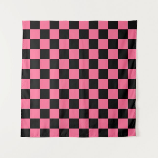 Tapiz Patrón de comprobación de color negro rosado (Anverso)