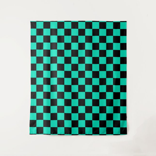 Tapiz Patrón de comprobación de negro verde (Anverso)
