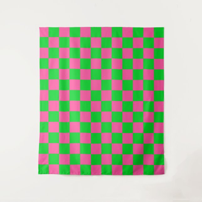 Tapiz Patrón de comprobación verde rosa (Anverso)