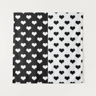 Tapiz Patrón de corazón de amor blanco negro