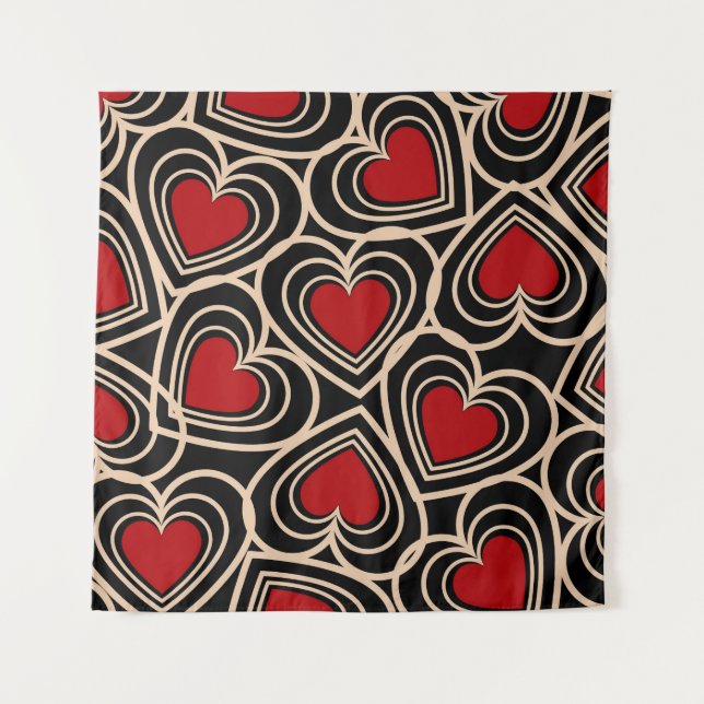 Tapiz Patrón de corazón simple de corte negro y rojo (Anverso)