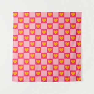 Tapiz Patrón de corazones a cuadros rosa rojo amarillo a