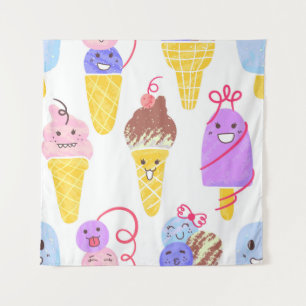 Tapiz Patrón De Cremas De Hielo Kawaii, Ice De Carácter