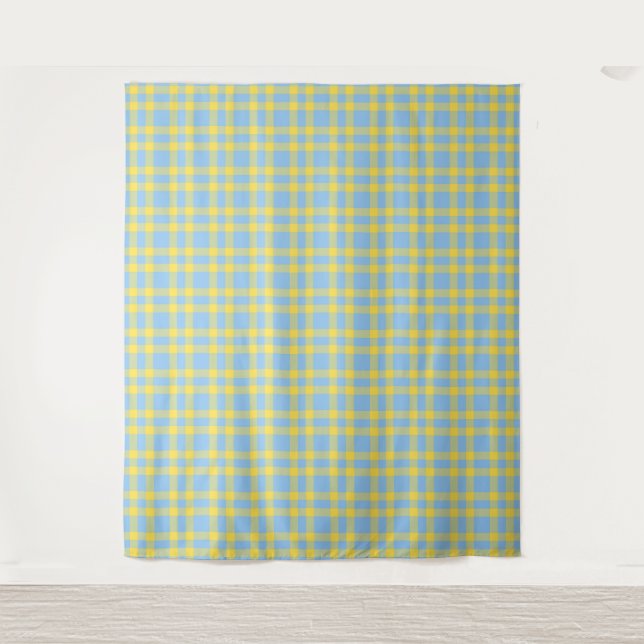 Tapiz Patrón de Cuadros Azul Amarillo (Anverso)
