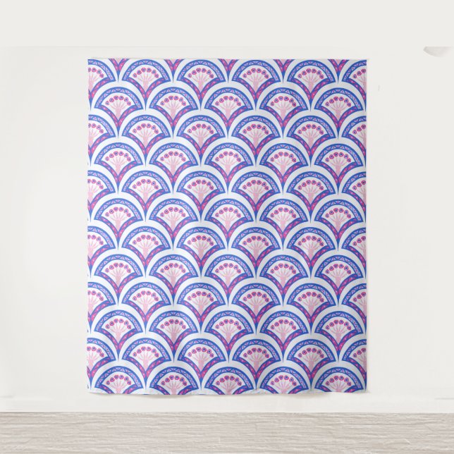 Tapiz patrón de damasco floral azul (Anverso)