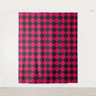 Tapiz Patrón de diamante de cuadros rosa y negro