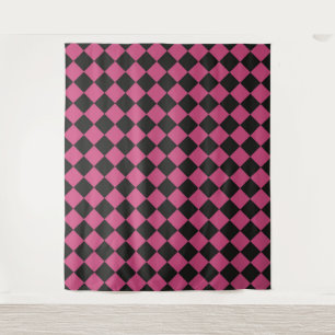 Tapiz Patrón de diamante de cuadros rosa y negro