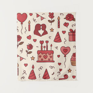 Tapiz Patrón de Doodle de Celebración Romántica