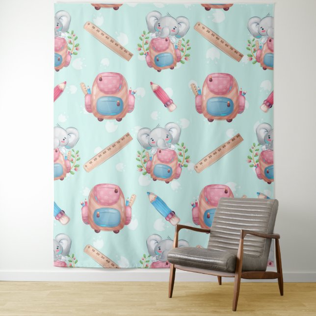Tapiz Patrón de elefante de vuelta al cole (In situ)