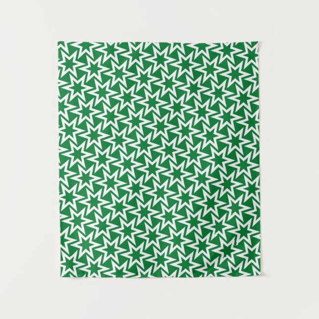 Tapiz Patrón de estrella geométrica blanco y verde (Anverso)