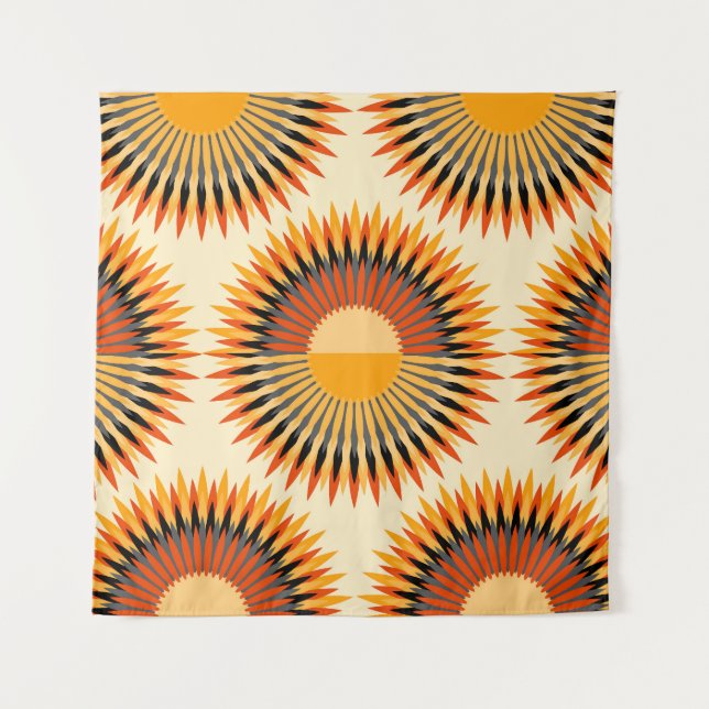 Tapiz Patrón de estrellas de flores de marfil naranja (Anverso)