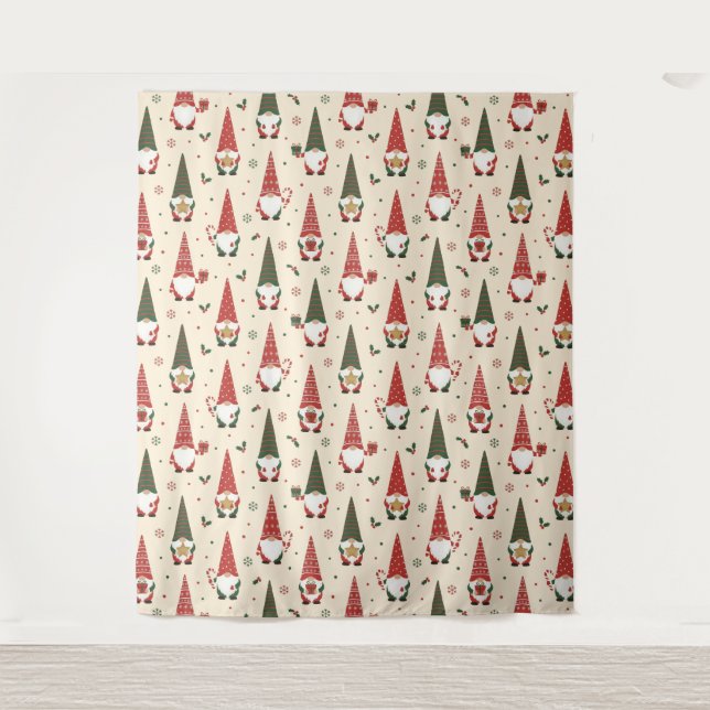 Tapiz Patrón de fiesta de gnomos de Navidad (Anverso)