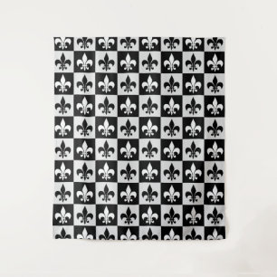 Tapiz Patrón de flor blanco negro controlado-De-Lis