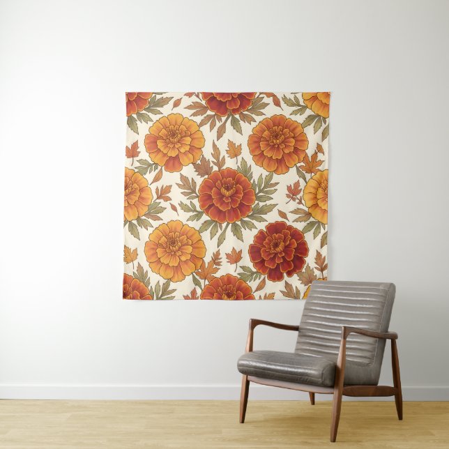 Tapiz patrón de flor de marigold de otoño (In situ)