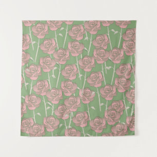 Tapiz Patrón de flor del Retro Rosa Verde Y2K 70s