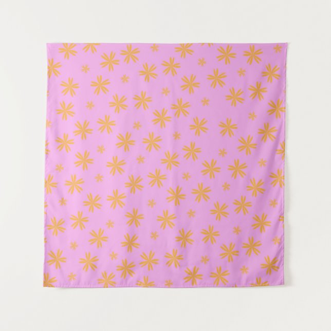 Tapiz Patrón de flor hippie rosado de Naranja preppy (Anverso)