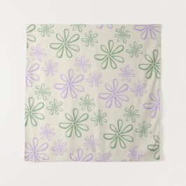 Tapiz Patrón de flor pequeño verde púrpura retro