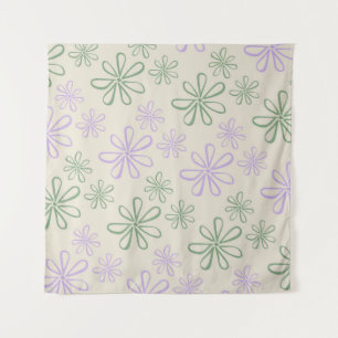 Tapiz Patrón de flor pequeño verde púrpura retro