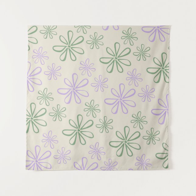 Tapiz Patrón de flor pequeño verde púrpura retro (Anverso)
