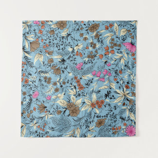 Tapiz Patrón de flor vintage, fondo azul.