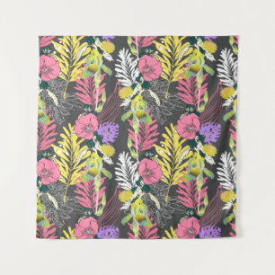 Tapiz Patrón de flores artísticas sin foco, hermoso tróp