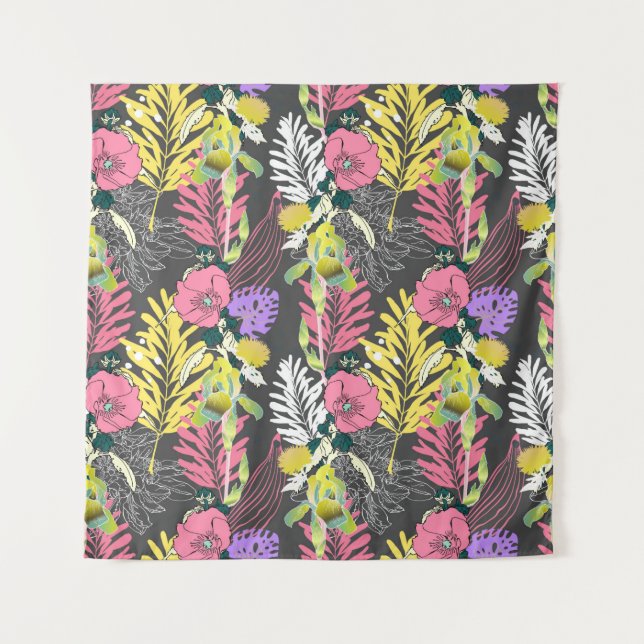 Tapiz Patrón de flores artísticas sin foco, hermoso tróp (Anverso)