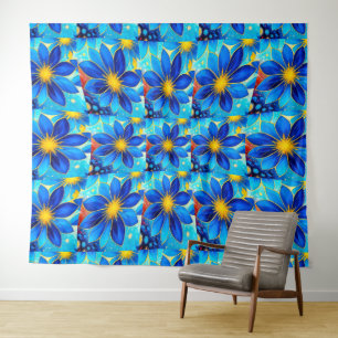 Tapiz Patrón de flores azules de bonito