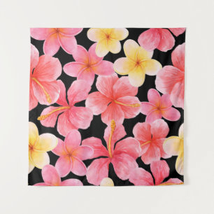 Tapiz Patrón de flores de color acuático Plumeria Hibisc
