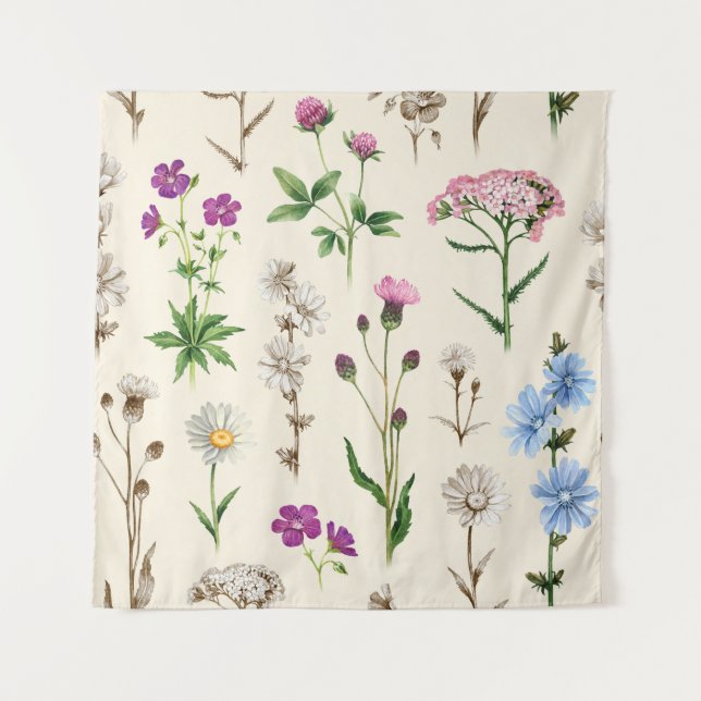 Tapiz Patrón de flores silvestres acuáticas. (Anverso)