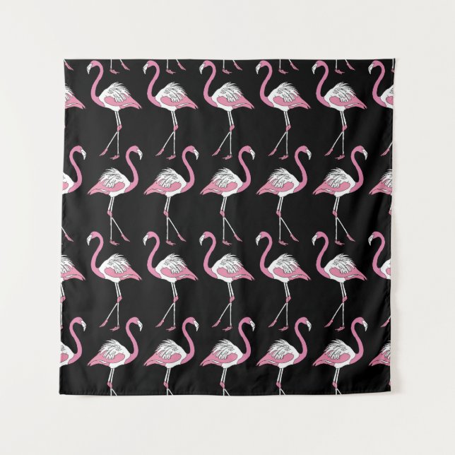 Tapiz Patrón de fondo de flamenco negro textil (Anverso)