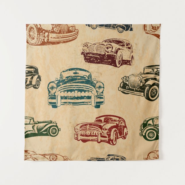 Tapiz Patrón de fondo de Ilustracion de coches de época (Anverso)