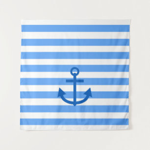 Tapiz Patrón de franja azul y blanca con anclaje
