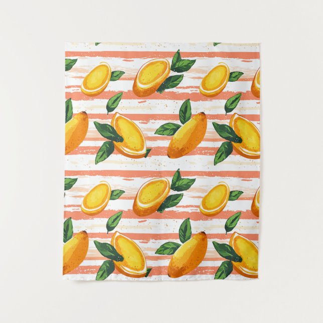 Tapiz Patrón de frutas de mango con hojas verdes (Anverso)