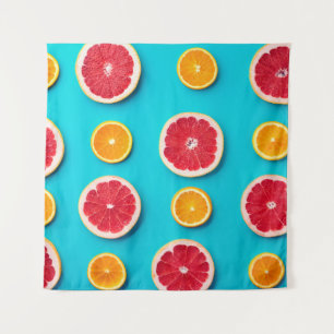 Tapiz Patrón de frutos coloridos de naranja y uva fresca