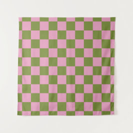 Tapiz Patrón de Gingham de color verde rosa