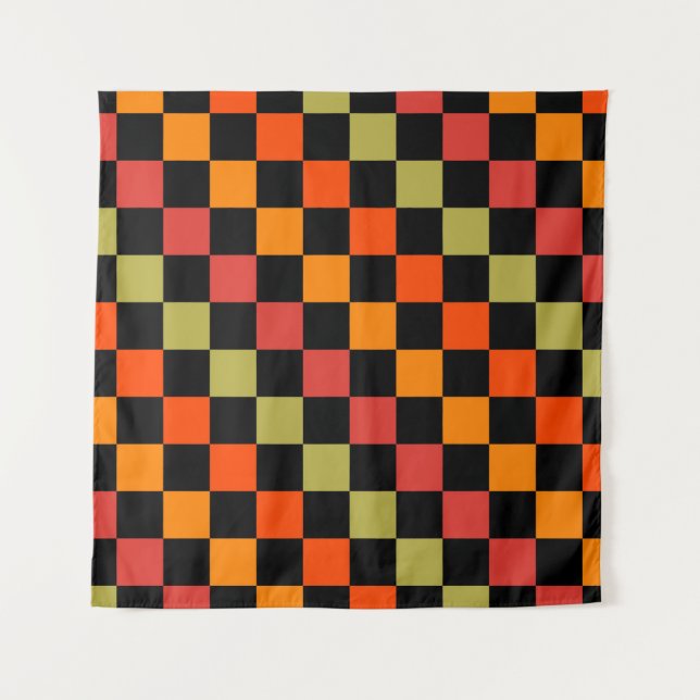 Tapiz Patrón de Gingham de naranja Black Checkered (Anverso)