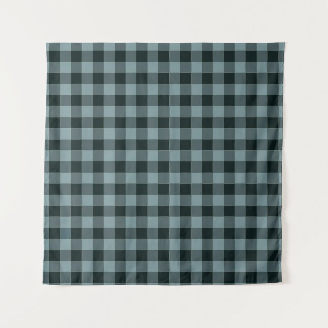 Tapiz Patrón de Gingham negro azul (Anverso)