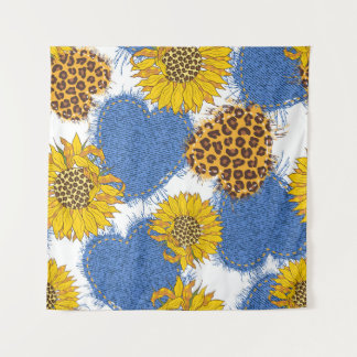 Tapiz Patrón de girasoles leopardos de los corazones de