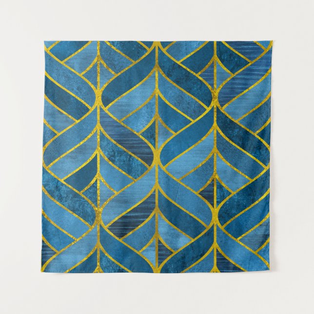 Tapiz Patrón de grifo azul dorado (Anverso)