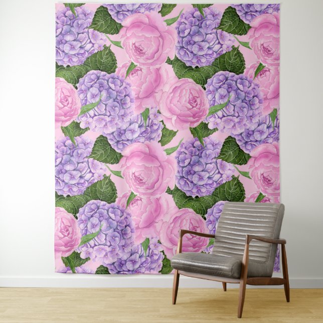 Tapiz Patrón de hidrangea y peonía (In situ)