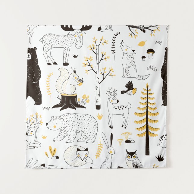 Tapiz Patrón de hojas de árboles forestales otoñales (Anverso)