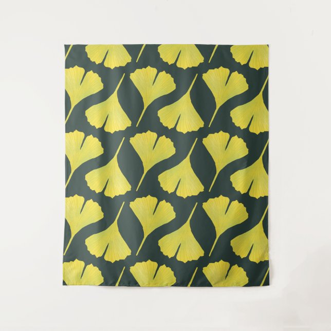 Tapiz Patrón de hojas de ginkgo verde - Botánico de prim (Anverso)