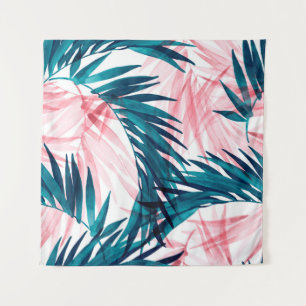 Tapiz Patrón de hojas de palma verdes y rosas