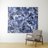 Patrón de Ilustracion de hojas florales azules pla