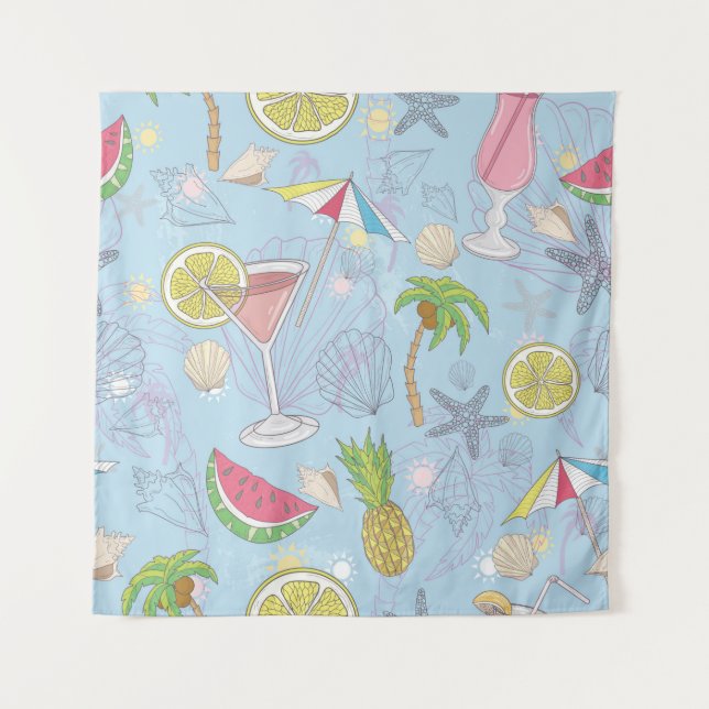 Tapiz Patrón de ilustracion estival con sandía,  (Anverso)