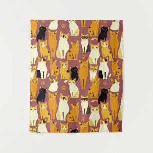 Tapiz Patrón de jengibre, gatos negros y blancos