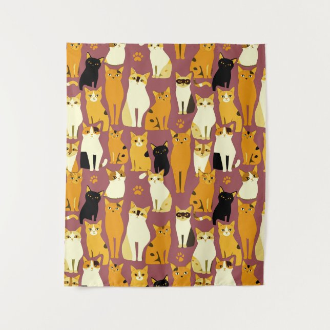 Tapiz Patrón de jengibre, gatos negros y blancos (Anverso)