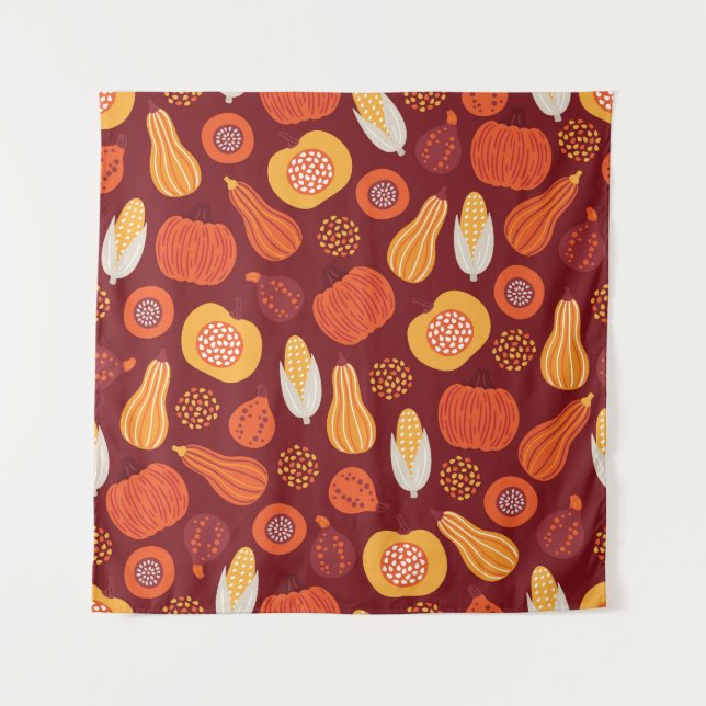 Tapiz Patrón de la Calabaza Marrón de Acción de Gracias. (Anverso)